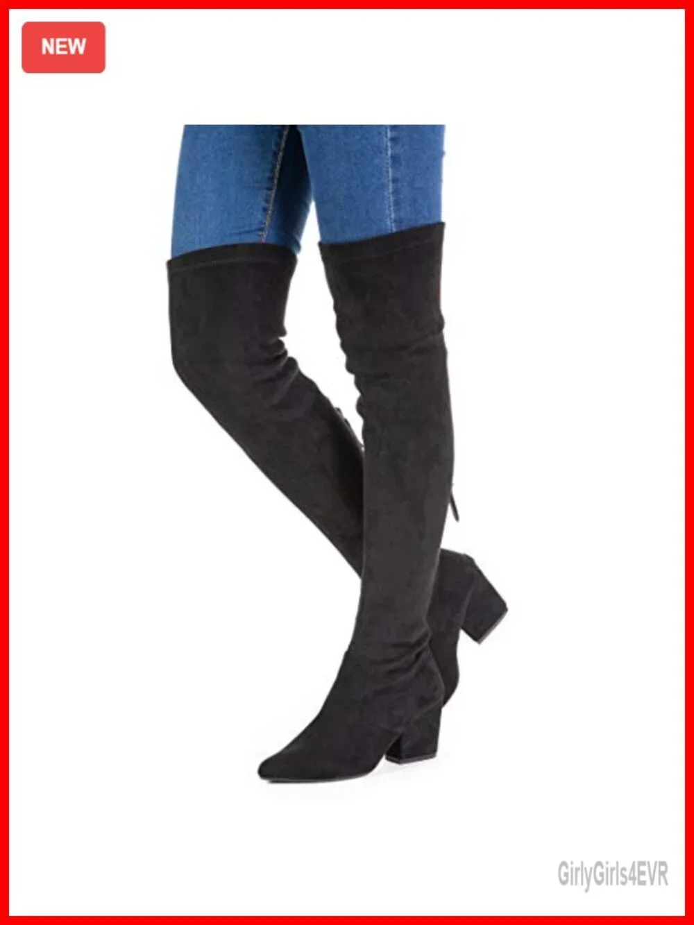 Over the Knee Suede Block Heel Winter Boots Pointed Toe Zip Closure Thigh High